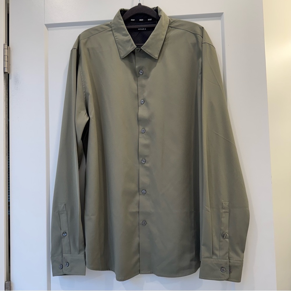 DKNY Olive Button-Up Men’s Dress Shirt Large